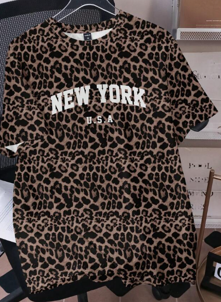 Shein Street Leopard Print New York T-Shirt, L +