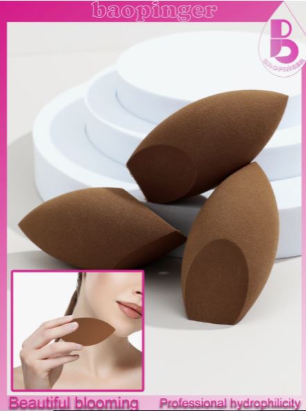 Shein 3pcs Coffee Brown Oval Double-Cut Beauty Egg Facial Makeup Sponges /