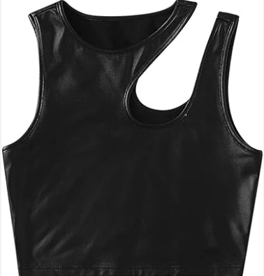 Shein Fashionable Tween Girl Leather Sleeveless Tank Top, 12T +