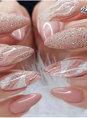 Shein Glamorous 24pcs Long Almond Marble Smudge Glitter Fake Nail +