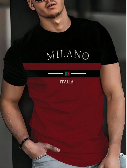 Shein 'Milano' Fancy Graphic Print Men's Crew Neck Short Sleeve T-Shirt, XXL +