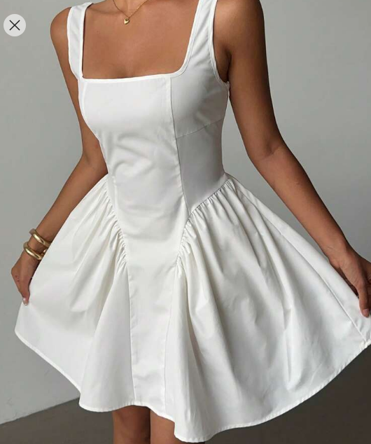 Shein Aloruh Women Square Neck Sleeveless Pleated White, S +