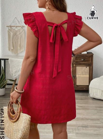 Shein Holiday Casual Red Short Dress With Back Tie, S /