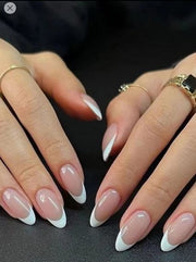 Shein 24pcs Long Almond French Style Full Cover Fake Nail Kit>