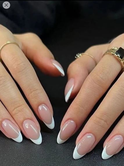 Shein 24pcs Long Almond French Style Full Cover Fake Nail Kit>