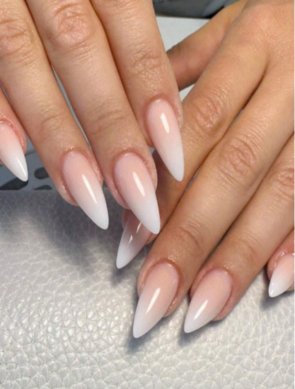 Shein 24pcs Water Drop Shaped False Nails In White Ombre Gradient +