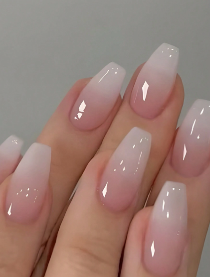 Shein Short Coffin Shape Pink Gradual Change Jelly Pink Nail Kit>