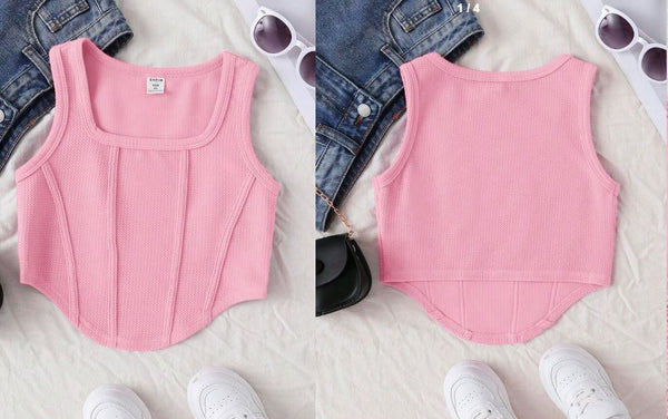 Shein Tween Girls' Knitted Bodycon Texture Casual Tank Top +