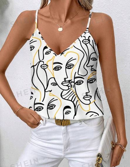 Shein Spaghetti Strap All-Over Allover Print Camisole Top, M /