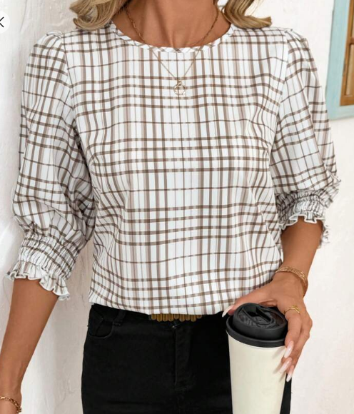 Shein Crew Neck Mid-Sleeve Loose Casual Shirt, L +