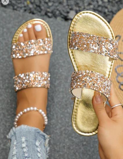 Shein Women Glittery Sequin Decorated Slippers, Size: 43 +