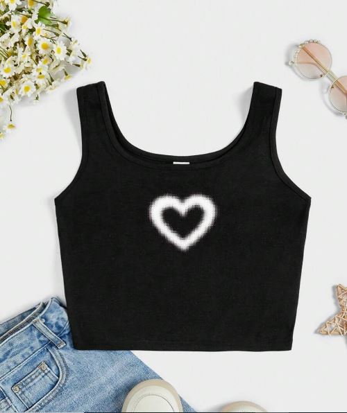 Shein Tween Girls' Casual Simple Heart Pattern Tank Top, 12T /