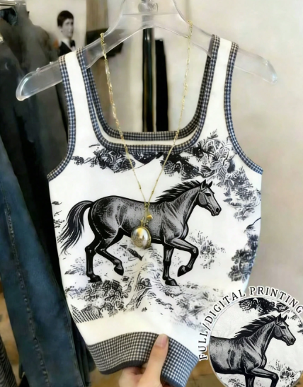 Shein Women's Horse Print Casual Versatile Daily Wear Top >