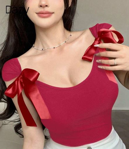 Shein Tight Short-Sleeved T-Shirt With Backless Design & Bowknot Strap +