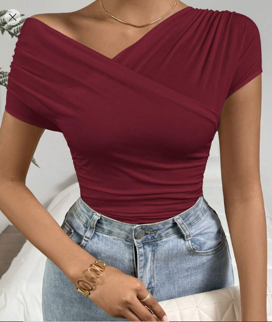 Shein Women Asymmetric Neck Asymmetrical Neck Wrapped Crop Top, S +