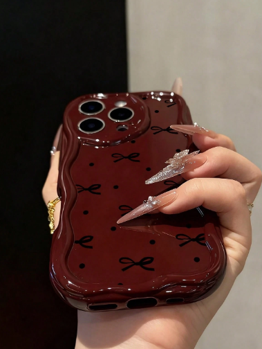 Bowknot Painted Flat Printing Cream Burgundy Wavy Iphone Case>