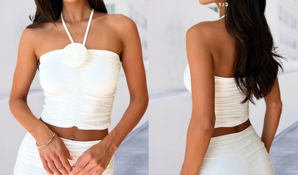 Shein Ruched Front Crop Stereo Flowers Halter Top, XL +