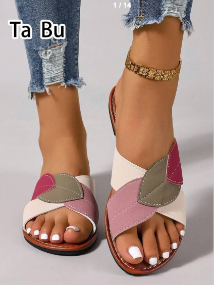Shein New Leaf Design Vacation Style Fashion Party Flat Sandals, Size: 38 +