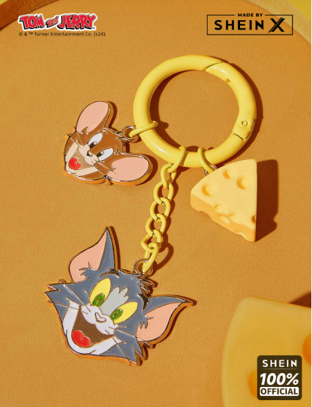 Shein TOM & JERRY X SHEIN Zinc Alloy Cartoon And Cheese Pattern Key Chain ---