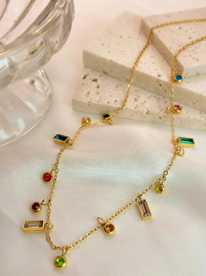 Shein 1pc Colorful Dopamine Molecule Design Stainless Steel Necklace>