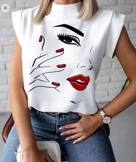 Shein Casual Stand Collar T-Shirt With Character Print /