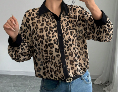 Shein Frenchy Women's Solid Color Front Button Long Sleeve Casual Shirt, M +