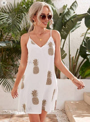 Shein Double V-Neck Pineapple Print Cami Dress, M +