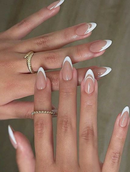 Shein 24pcs Medium Almond White French Press-On Nails Set +