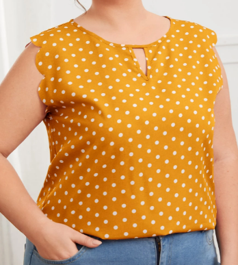 Shein Keyhole Neck Scallop Edge Polka Dot Top, M +