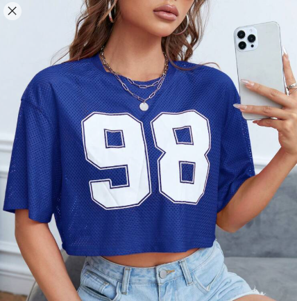 Shein Number Print Drop Shoulder Crop Tee, M +