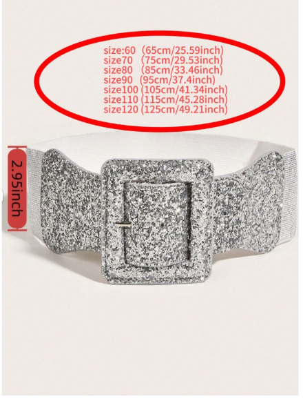 Shein Party Ladies' Fashionable Square Buckle Dress With Pu Belt, Size: 80 >