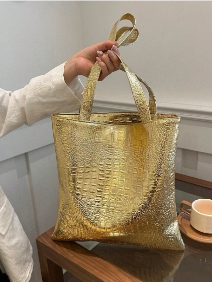 Shein Women's Large Capacity Crocodile Embossed PU Leather Shoulder Tote Bag