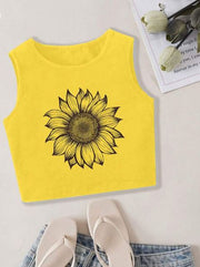 Shein Young Girl Fashionable Sunflower Print Sleeveless Tank Top, 4T +