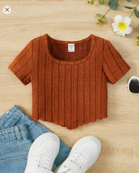 Shein Young Girls' Round Neck Short Sleeve Tee, 6T +