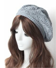 Shein 1Pc Women Hollow Out Knitted Solid Color Beret Hat -.