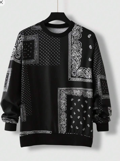 Shein Men Paisley Scarf Print Drop Shoulder Sweatshirt, XL -.