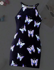 Shein Young Girl Butterfly Printed Halter Neck Dress, 4T+