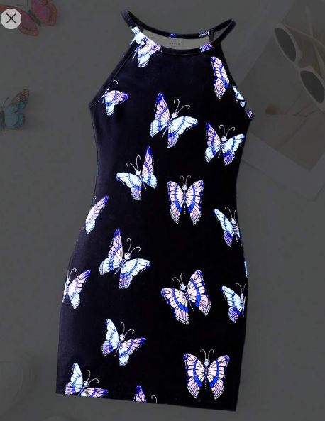 Shein Young Girl Butterfly Printed Halter Neck Dress, 4T+
