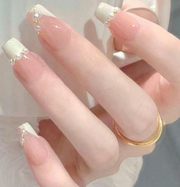 Shein French Square Nail Tips With Stylish Pearl Decoration -.