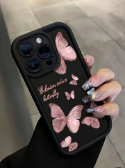 Pink Black Butterfly Leather Fashion Phone Case>
