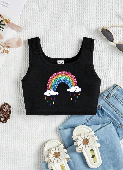 Shein Young Girl Simple And Casual Rainbow Printed Tank Top, 7T /