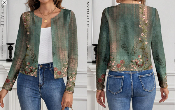 Shein Casual Retro Pattern Loose Fit Women Jacket, XL +