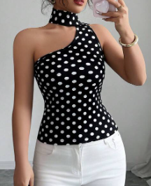 Shein Polka Dot Top Print Hollow Out Design Fitted, XL
