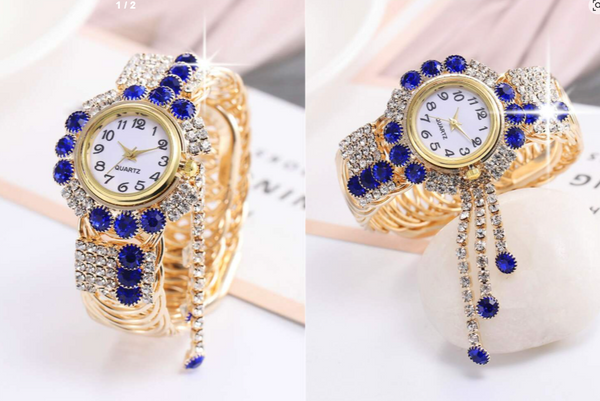 Shein Bracelet Steel Beaded Adjustable Quartz Watch +