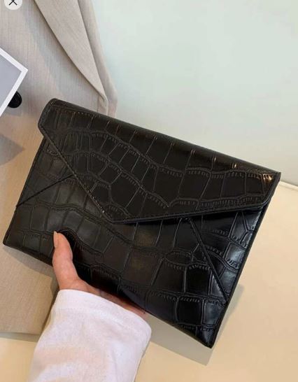 Shein 1pc PU Leather Stone Texture Envelope Women Clutch Bag +