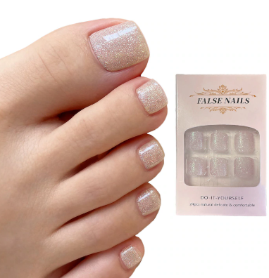 Shein 24pcs Modern Ins Style Silver Glitter Simple Daily Toe Nails +