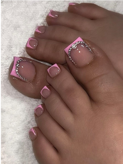 Shein 24pcs Simple Square French Style Toenail Art Stickers With Diamante Decoration