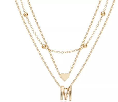 Shein Love Letter M Round Neck Chain Three Multi layer Necklace +