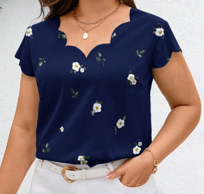 Shein Plus Size Shell Trim Woven Printed Summer Shirt +