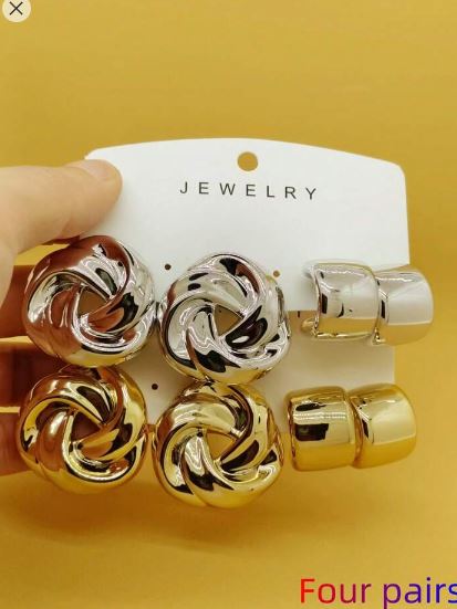 Shein 4pairs/Set Women's Daily Wear Exaggerated Stud Earrings /